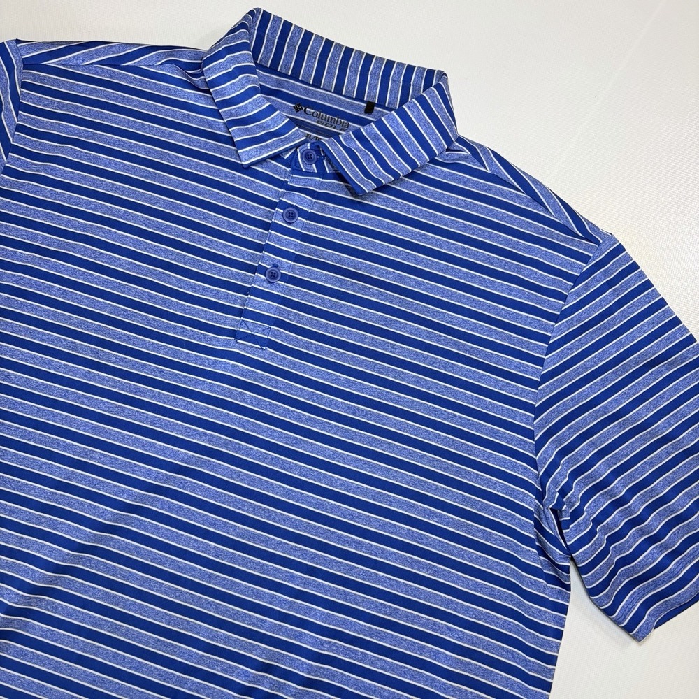 Columbia Golf Polo Shirt Mens XL Blue Striped Performance Waters Creek Polo